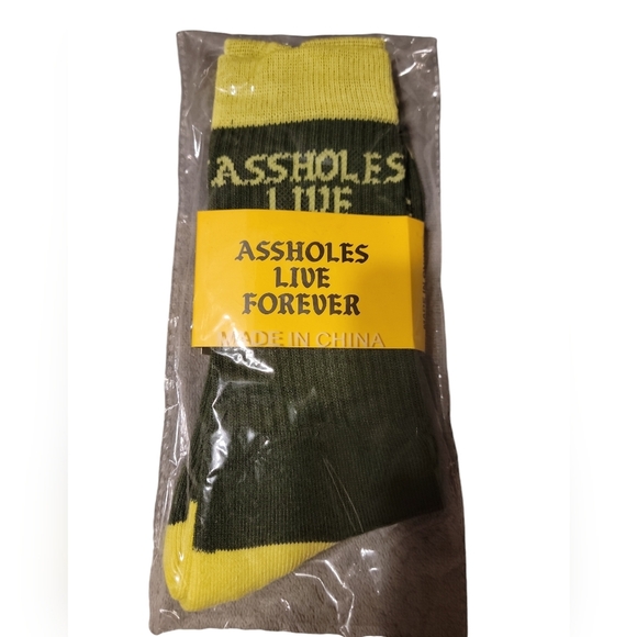 NWT Assholes Live Forever Green Colorblock Crew Socks Unisex Adult Size Khaki - Picture 2 of 5